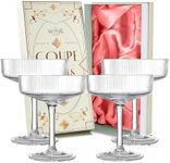 Vintage Art Deco Coupe Glasses, Martini, Champagne & Cocktail Ribbed Glass 7 oz | Set of 4 | Crystal, Manhattan, Cosmopolitan, Sidecar Cocktail Glassware for Champagne , Ripple Glassware - Gift Box