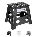 HOUSE DAY Folding Step Stool 13 inch(33cm) Height Medium Heavy Duty Foldable Stool for Adults, Large Foldable Children's Step Stool Non-Slip Folding Stool Portable Plastic Stool for Kids - Black