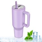 LAUGCIHE 40oz Tumbler with Straw and Lid, Stainless Steel Coffee Cup Travel Mug, Leak Proof Insulated Cups Mug with Handle Water Bottle for Hot and Cold Drink-Light Purple