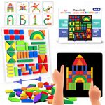 Wembley Magnetic Puzzles Imagination Shapes Game for Kids DIY Creative Educational Activity Toy Set 58 Magnetic Shapes with Board, Stand, 200 Puzzle Patterns - Birthday Gift for Boys Girls