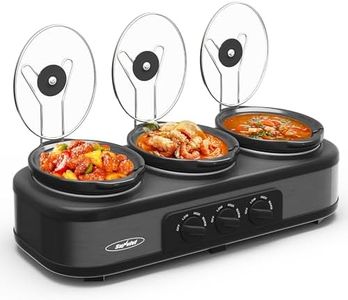 Sunvivi Triple Slow Cooker, Buffet Food Warmer with three 1.5-Quart Removable Ceramic Pots, Buffet Servers and Warmers with Glass Lids and 3 Spoons, Stainless Steel, Grey