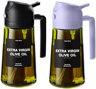 CXINYI - 16oz/470ml Olive Oil Dispenser for Kitchen with Stickers - 2 in 1 Olive Oil Sprayer for Cooking, Air Fryer, and Salad, Black&Purple (Light-Proof Kitchen Gadget)