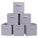 PowerKing Collapsible Storage Cubes with Handles, Fabric Foldable Bins for Closet Shelves, Durable Organization Storage Bins, 10.5'' x 11'' x 10.5'', 6 Pack, Light Grey