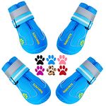 QUMY Dog Boots Waterproof Shoes for Dogs with Reflective Straps Rugged Anti-Slip Sole (Size 3: 2.0''x2.5''(W*L), Blue)