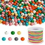 Kurtzy 1000 Pack of Assorted Round Wooden Loose Beads with Elastic Cord - 7mm Natural Colourful Wood Spacer Beads for Jewellery Making, Bracelets, Necklace, Key Chains, DIY Crafts and Home Decorations