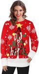 Budding Gallery Ugly Women's Christmas Sweater Funny Round Neck Sweater Christmas Tree Letter Pattern Pullover