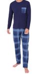 ThePyjamaFactory Boys Navy Blue Long Tartan Check Bottoms Pyjama Set Pjs For Kids (13-14 Years)