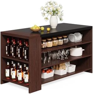 LITTLE TREE 55 Inches Modern Wooden Kitchen Island with Large Worktop & Leg Room, 4-Tier Storage Cabinet for Dining Room, Coffee Bar Table Cabinet for Living Room