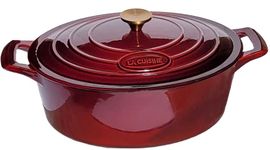 La Cuisine Enameled Cast Iron Oval Dutch Oven Casserole Dish Pot with Lid, 6.75 QT, Internal Matte Black Enamel Coating, Cranberry, Gold-Plated Stainless Steel Lid Handle, Oven Safe…