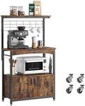 Bestier Microwave Stand with Storage Cabinet, Height-Adjustable Bakers Racks for Kitchen with Wheels & Feet, Industrial Rolling Coffee Bar Shelf with 10 S-Hooks Rustic Brown