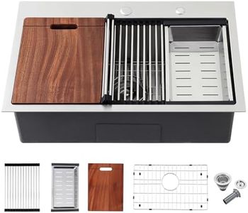 TSIBOMU 28 Inch Drop in Kitchen Sink with 2 Holes Brushed, 18 Gauge Satinless Steel Kitchen Workstation Sink Drop in, 9 inch Deep Single Bowl Topmount Kitchen Sink with Ledge, D28"xW18"xH9"