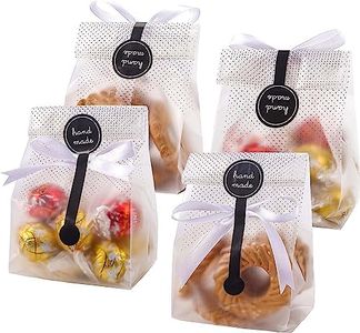 Cookie Bags for Packaging, Searik Translucent Plastic Cellophane Pastry Treat Bags for Party Gift Giving Bakery Bread Candy Chocolate Wrapping Goods with Stickers and Ribbon (9 x 22.5 cm, 100Pcs)