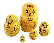 Set of 5 Cute Lovely Yellow Chicken Nesting Dolls,Cartoon Animal Wooden Handmade Russian Doll Matryoshka Dolls Babushka Stacking Toy Gift for Kids Birthday Easter Day Christmas Party Décor