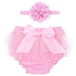 iEFiEL Infant Baby Girls Ruffled Bloomer Shorts Big Bowknot Diaper Cover with Flower Headband Baby Photo Shoot Prop Pink 0-3 Months