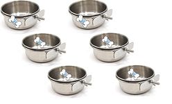 THE DDS STORE Stainless Steel Bird Feeding Dish Cups, Bird Feeder Food Water Bowls for Parrot Cockatiel Conure Budgies Parakeet Small Animal (CLAMP HOLDER, 6.Pcs 500.ml) 10L x 10W x 5H Cm