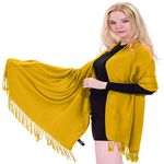 Amber Yellow Solid Colour Design Nepalese Tassels Shawl Scarf Wrap Stole Head Wrap Pashmina Hand Made in Nepal CJ Apparel NEW