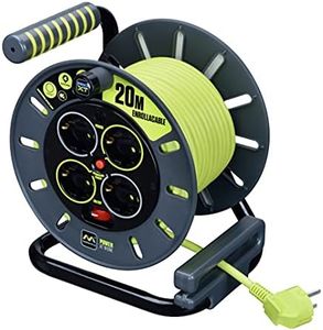 Masterplug Pro-XT Cable Reel 20 m, Extension 4 Schuko Eschufes, Electric Extension 3000 W Grey/Green