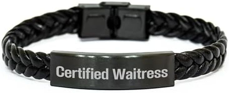 CUCOLUS Certified Waitress Funny Quote Braided Leather Birthday Unique Gift for Waitress Friends, Women, Family - Engraved Stainless Steel PU Leather 7.87 inches