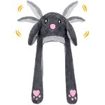 Funny Bunny Rabbit Ear Plush Airbag Moving Jumping Hat Cap for Kids Women Easter Party Holiday-Grey(Age: Over 4 Years Old)