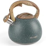 Tea Kettle, BELANKO 102 OZ / 3 Liter Whistling Tea Kettle, Tea Pots for Stove Top Food Grade Stainless Steel with Wood Pattern Handle, Loud Whistle Kettle for Tea, Coffee, Water, Milk - Black Green