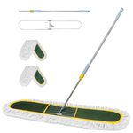 Solipect 48-Inch Commercial Dust Mop for Hardwood Floors, Large Dry Mop with 2 Pcs Reusable Cotton Yarn Head, Telescopic Stainless Steel Handle - Ideal for Industrial Floor Cleaning, Marble,