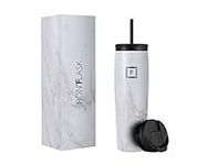 IRON °FLASK Nomad Tumbler - 2 Lids (Straw/Flip), Vacuum Insulated Stainless Steel Bottle, Double Walled, Drinking Cup, Thermos Coffee Travel Mug, Water - Carrara Marble, 28 Oz