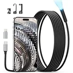 Endoscope Camera with Light for iPhone, Teslong USB-C Borescope Inspection Camera with 8 LED Lights, 10FT Flexible Waterproof Snake Camera Scope, Fiber Optic Cam for iOS Android Phone-No WiFi Required