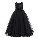 Weileenice Flower Girl Dress Black Lace Pageant Formal Maxi Funeral Gowns Evening Elegant Princess Holiday Junior Fancy Bridesmaid Wedding Party Prom Church Dresses Halloween 7 8 Daddy Daughter Dance