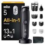 Braun Series 5 All-in-One Grooming Kit for Men, AIO5565, Black - 13-in-1, Ultra Sharp Blade, SkinGuard for Body, Precise & Efficient Trim, AquaGrip for Underwater Use, 120 min Cordless Use