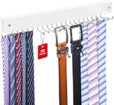 Tie Organizer Belt Organizer Wall Mounted, Tie Rack Belt Hanger for Closet with 20 Storage Hooks, Belt Tie Holder for Closet Organizer Storage