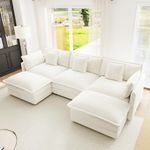 YICORPS 111.5” Modular Sectional Sofa Upholstered 3 Seater Chenille U-Shaped Convertible Cloud Couch with 2 Ottomans and Pillows for Living Room,Apartment,Home Theater(Beige)