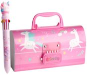 VISIONARY Plastic Kids Pen & Pencil Box Suitcase Style Password Lock Pencil Case,Pencil Box For Kids,Boys,Girls,Stationary Organizer Case For Kids,Return Gift For Kids (Pink Unicorn Pencil Box)