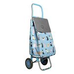 Sabichi Crazy Cats Blue 2 Wheel Shopping Trolley - Thermal Insulation Liner and Trolley Hanger - Folding Shopping Trolley - 40ltr Capacity - 94 x 33 x 22cm