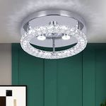 Modern LED K9 Crystal Chandeliers - Kaniker 11.7inch Flush Mount Crystal Ceiling Light, Mini Chandelier 3-Colours Pendent Light for Kitchen, Living Room, Dining Room, Bedroom (Diameter 11.7'')