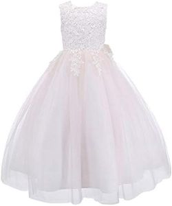 Bow Dream Lace Flower Girl Dress Wedding First Holy Communion Baptism Dresses, Blush Pink, 4T