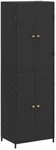 vidaXL Black Garden Storage Cabinet - Durable Poly Rattan Material, Water-Resistant Design, Features 4 Compartments, with Powder-Coated Steel Frame and Solid Acacia Wood Knobs - 23.2x15.7x70.9 inches