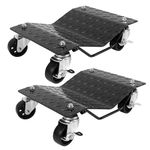 Richeer Set of 2 Wheel Dolly, Heavy Duty 3000 LBs Capacity Tire Wheel Car Vehicle Dolly with Brakes（Black）