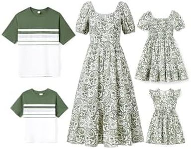 PATPAT Family Matching Outfits for Girls: Mommy and Me Matching Shirts Dresses Paisley Print Outfits Coordinated Family Matching Dresses for Vacation- Green Floral Girl 8-9 Years