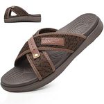 ONCAI Mens Criss Cross Sandals,Arch Support Recovery Sport Slides Slippers with Plantar Fasciitis Orthotic Footbed Brown Size 8.5