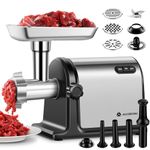 AAOBOSI Meat Grinder Electric, Meat Grinder Heavy Duty with 2 Stainless Steel Blades & 4 Grinding Plates, Sausage Maker & Kibbe Kit for Home Kitchen & Commercial Using, Shining Silver
