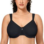 Delimira Women's Minimiser Bra Full Coverage Smooth Support Underwired Bras Minimizer Bra Black 38F