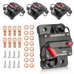 RED WOLF 4 Pack 100Amp Circuit Breaker Manual Reset Switch w/6 AWG 1/4” Battery Wire Lug Ring Terminal for Car Stereo Solar Power Systems Automotive ATV Marine Boat Trolling Motor Waterproof 12-48V DC