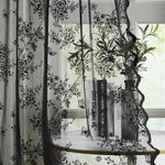 Bujasso Black Lace Curtains Vintage Floral Black Sheer Curtains 54 inch Rod Pocket Light Filtering Victorian Gothic Scalloped Black Lace Sheer Drapes for Living Room Bedroom Halloween 54" Wx54 Lx2