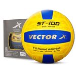 Vector X 18 Panel ST-100 PU Pasted Indoor/Outdoor Volleyball with Butyl Bladder, Yellow-Blue, Size: 4 (Suitable for Practice/Match/Beach) + Free Air Needle