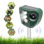 New Cat Repellent - Cat Deterrents for Garden, Ultrasonic Fox Deterrents Animal Scarer Repeller with 5 Modes PIR Sensor & LED Flash, USB & Solar Powered Animal Alarm Repellent for Garden Cats Dog Fox