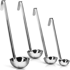 Whysko Soup Ladles Stainless Steel Multipack, 2, 4, 6 & 8 oz Metal Ladle Spoons, Rustproof Heat-Resistant Materials for Cooking and Serving Soups and Sauces, Commercial Grade Kitchen Essentials