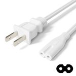 Figure 8 Power Cord (2 Prong) with Copper Wire Core - Non Polarized for Satellite, CATV, Game Systems, and More - NEMA 1-15P to C7 C8 / IEC 320 - UL Listed - White, 15 Feet (4.5 Meter) Power Cable