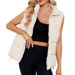 American Trends Womens Puffer Vest Sleeveless Puffy Vests for Women Collar Jacket Zipper Coat with Pockets, Beige, Small