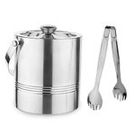 Steren Impex | Stainless Steel Double Wall Ice Bucket with Tong - Wave Design