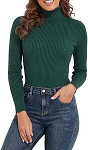 PrettyGuide Women's Ribbed Turtleneck Long Sleeve Sweater Green XL